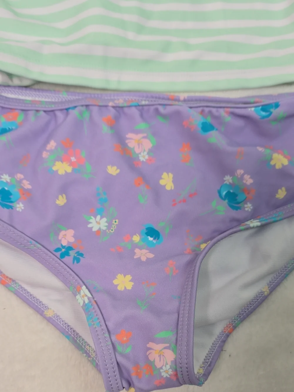 Ruffle Butts Ruffle Tankini Set - Mint Stripe & Lavender Floral Size 7 Nwt
